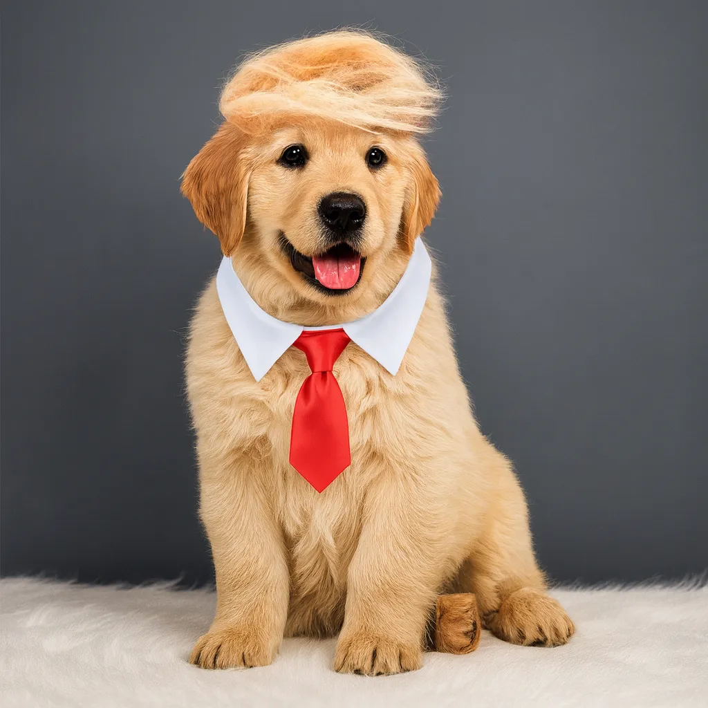Donald Trump Pet Wig with Red Tie 1