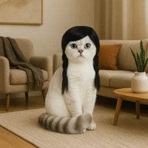 Black Twin Ponytail Wig For Pets